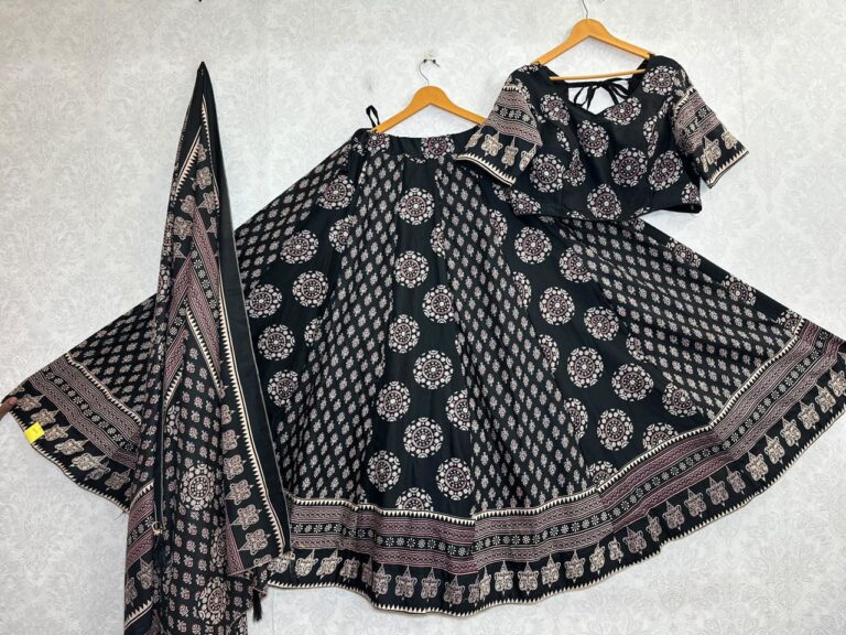 Ajrakh Cotton Lehenga Choli Set Green Green
