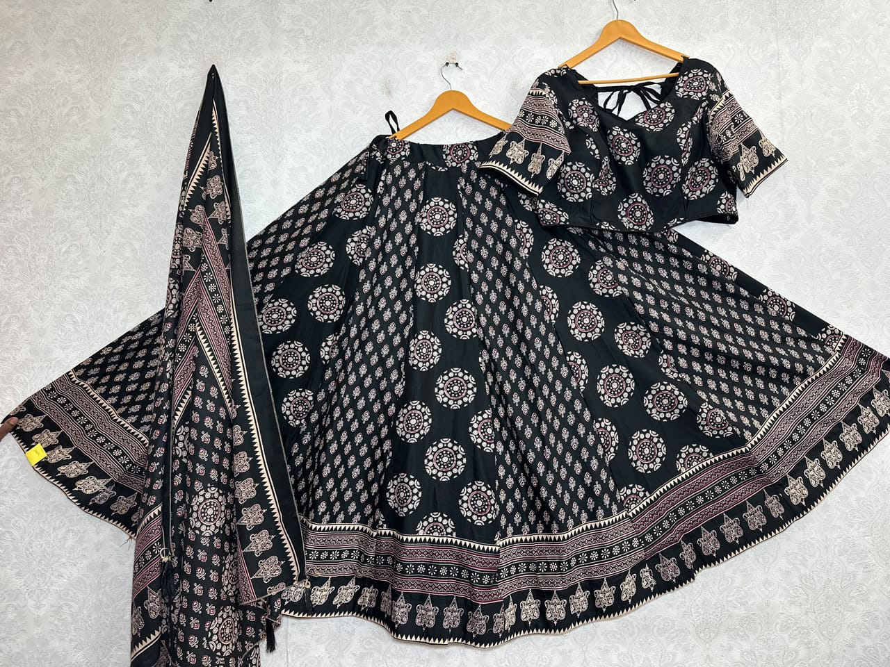 Ajrakh Cotton Lehenga Choli Set Green Green