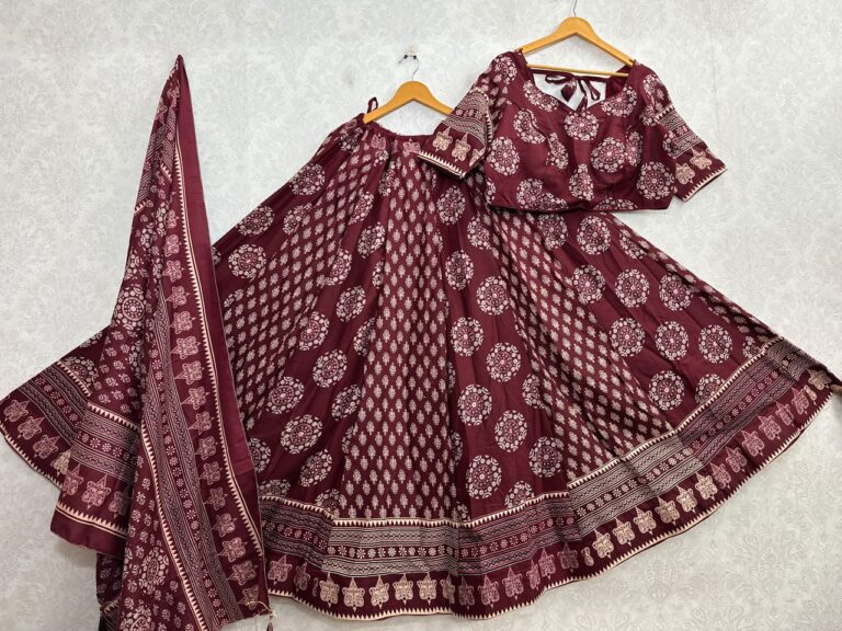 Ajrakh Cotton Lehenga Choli Set Maroon