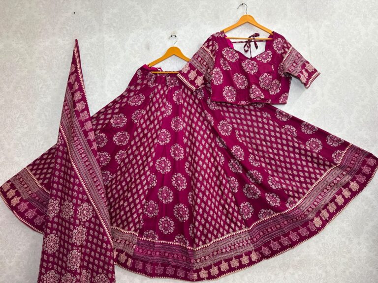 Ajrakh Cotton Lehenga Choli Set Pink Pink