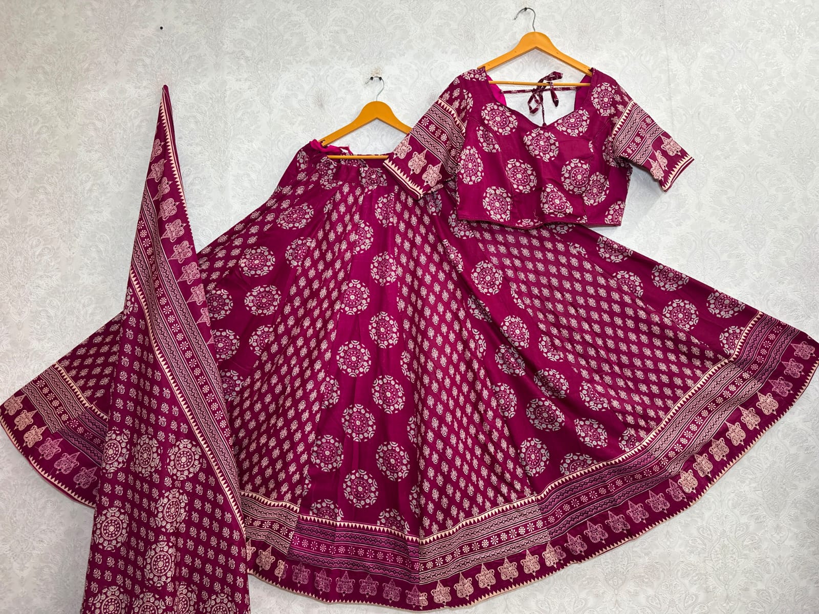 Ajrakh Cotton Lehenga Choli Set Pink Pink
